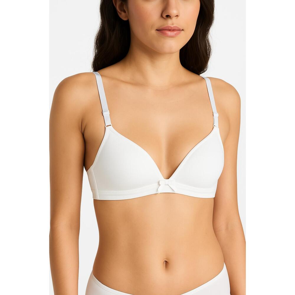 Nicole Miller White Adjustable Straps Padded Cups Ribbon‎ Bow Wireless Bra 34A